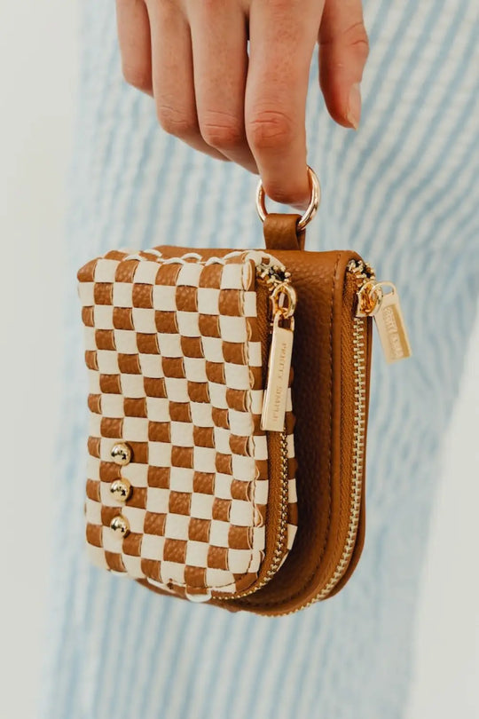 Woven Cameron Double Zip Clippable Card Wallet - Checkered Brown - Wallet