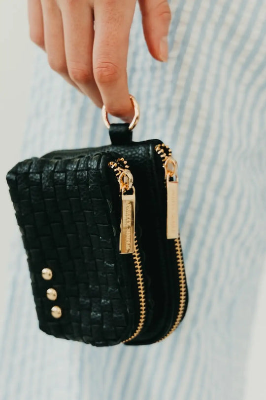 Woven Cameron Double Zip Clippable Card Wallet - Black - Wallet