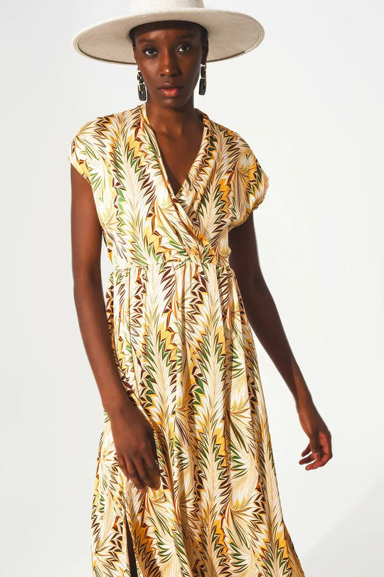 Wrap dress with short sleeves in retro abstract print - Dresses