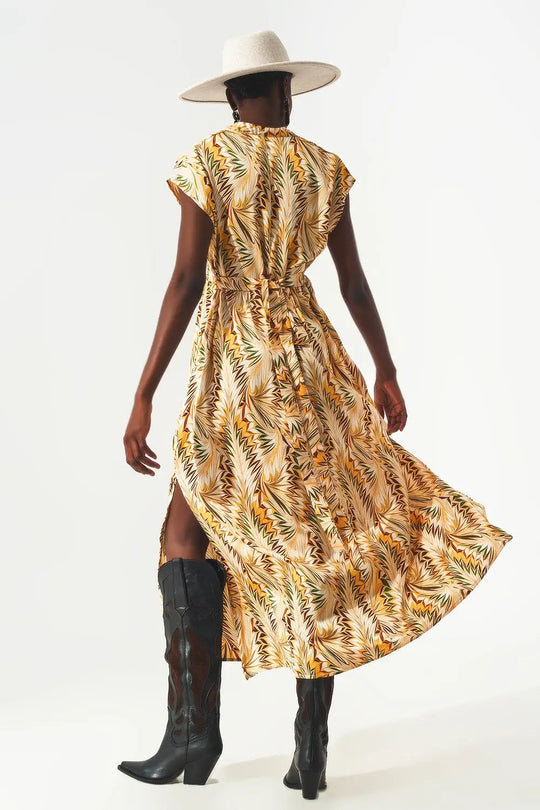 Wrap dress with short sleeves in retro abstract print - Dresses