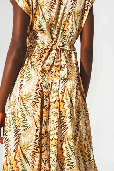 Wrap dress with short sleeves in retro abstract print - Dresses