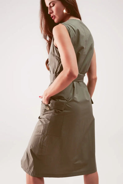 Wrap dress with tie waist detail in khaki - Dresses