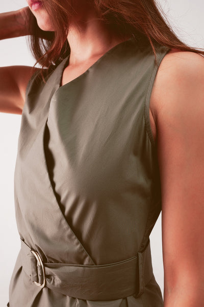 Wrap dress with tie waist detail in khaki