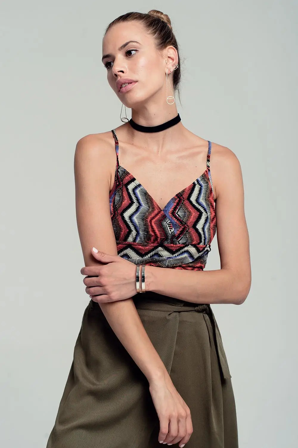 Wrap geo-tribal printed crop top in red - Shirts
