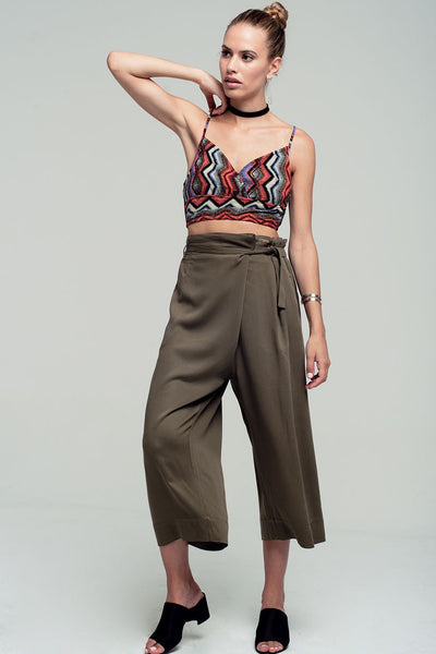 Wrap geo-tribal printed crop top in red