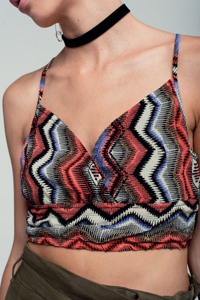 Wrap geo-tribal printed crop top in red