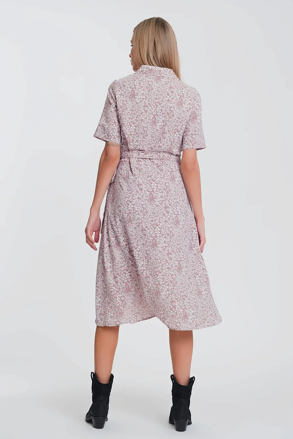 wrap midi dress in pink floral print - Dresses