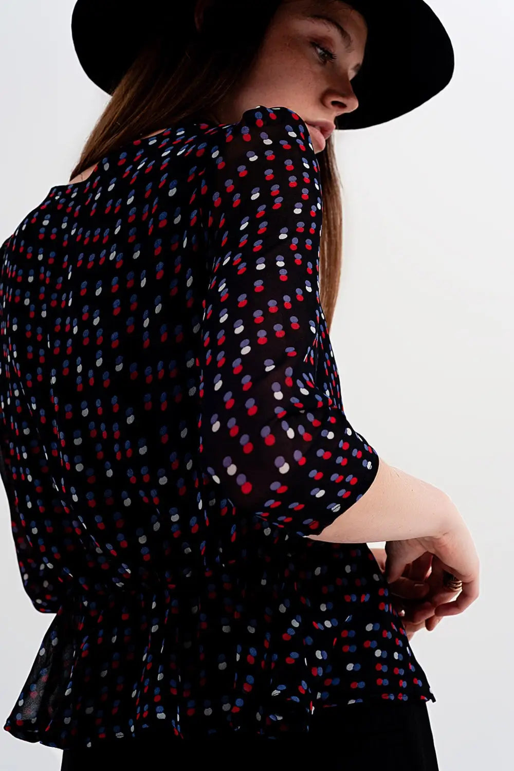 Wrap polka dot chiffon top in black - Shirts
