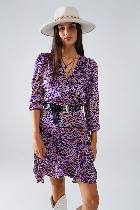 Purple Animal Print Wrap Dress - Dresses