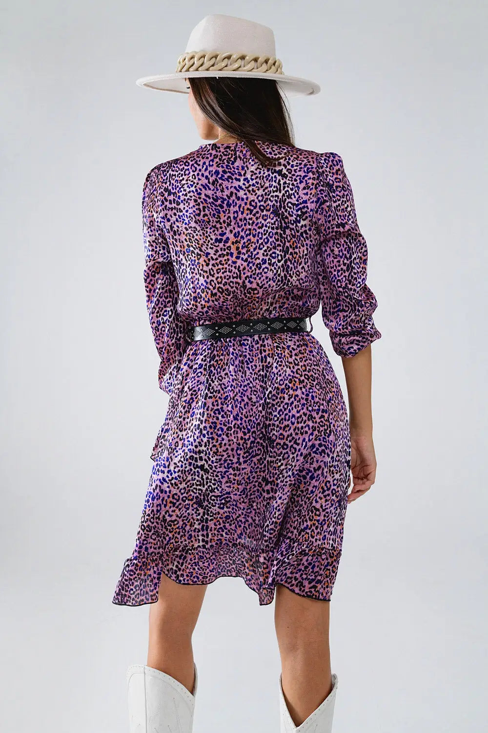 Wrap purple animal print dress with ruffle skirt - Dresses