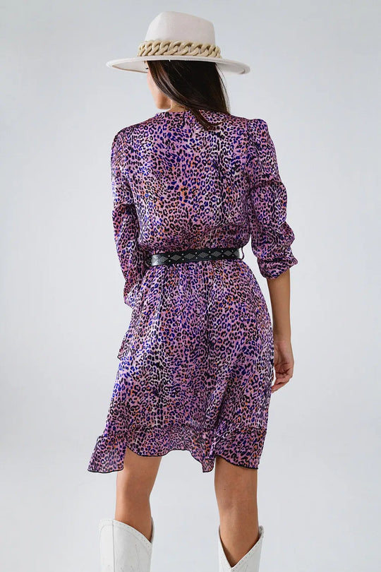 Purple Animal Print Wrap Dress - Dresses