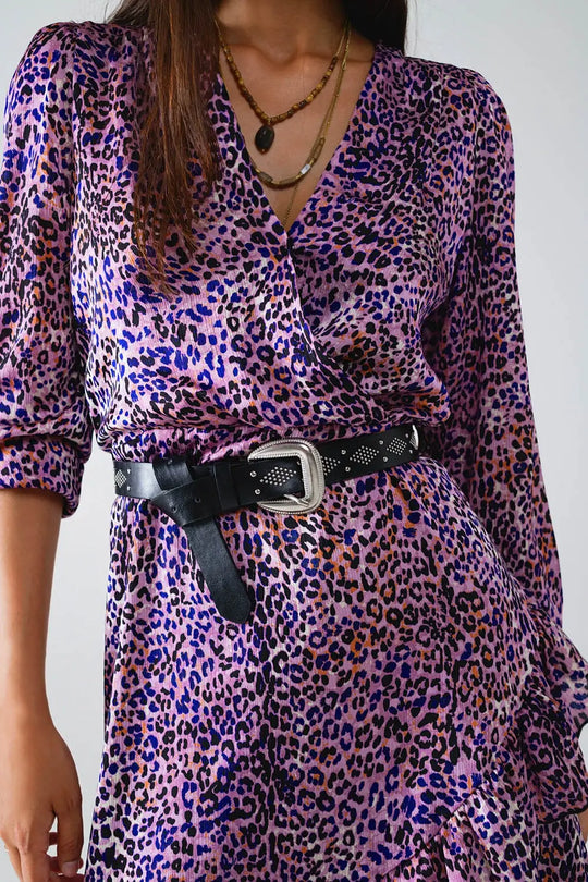 Purple Animal Print Wrap Dress - Dresses