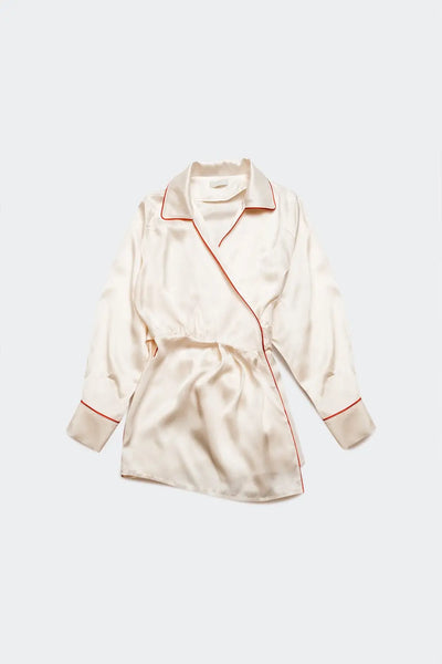 Q2 Wrap satin shirt in cream