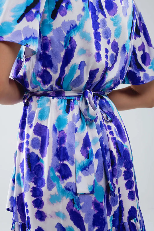 Wrap Short Dress In Blue and Purple Tie-dye - Dresses