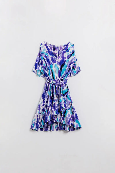 Wrap Short Dress In Blue and Purple Tie-dye - Dresses