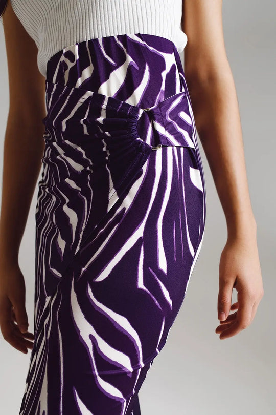 Wrap skirt with gathered detail at the side in Purple and Cream Zebra Print - Skirts