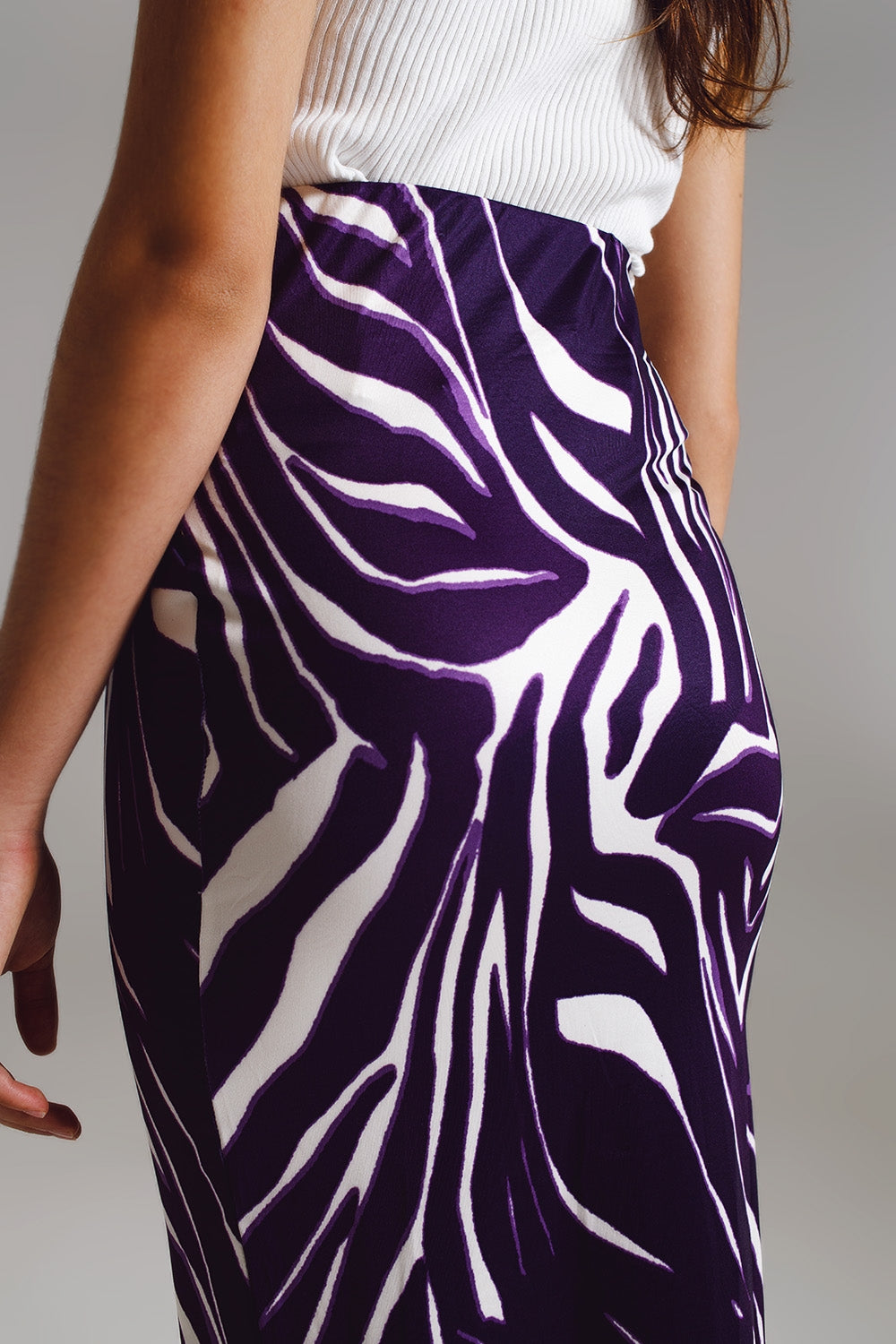 Wrap skirt with gathered detail at the side in Purple and Cream Zebra Print