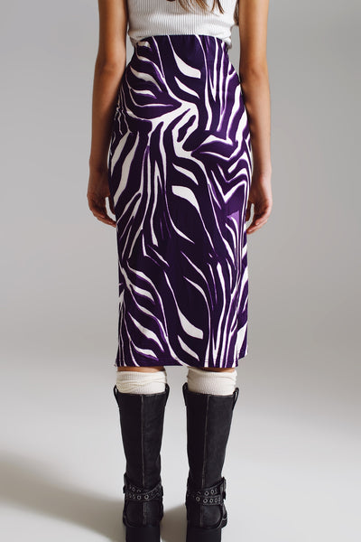 Wrap skirt with gathered detail at the side in Purple and Cream Zebra Print