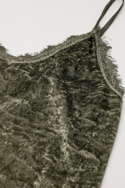 wrinkle velvet mini dress in khaki