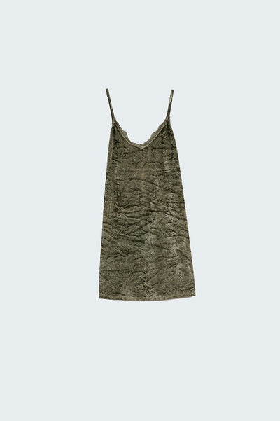 Q2 wrinkle velvet mini dress in khaki