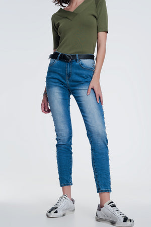 Q2 wrinkled denim studded skinny jeans