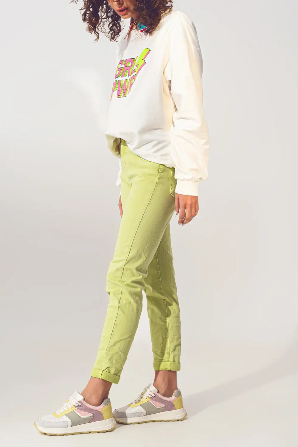 Wrinkled Skinny Jeans in Lime Green - Jeans