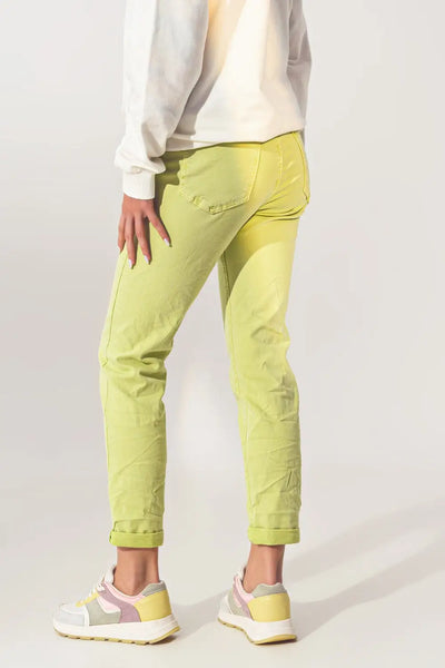 Wrinkled Skinny Jeans in Lime Green - Jeans