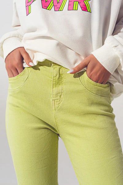Wrinkled Skinny Jeans in Lime Green - Jeans
