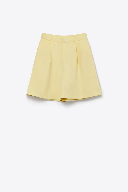 Yellow A-Line Pleated Shorts with Belt Loops - Pants