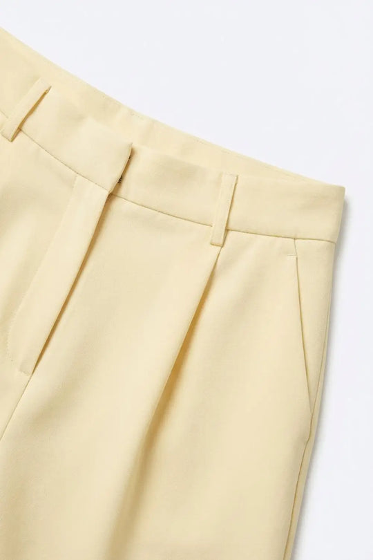 Yellow A-Line Pleated Shorts with Belt Loops - Pants