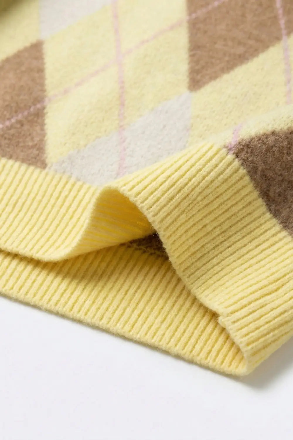 yellow and camel Argyle Sweater in Soft Fluffy Knit - One Size / Yellow - Sweaters