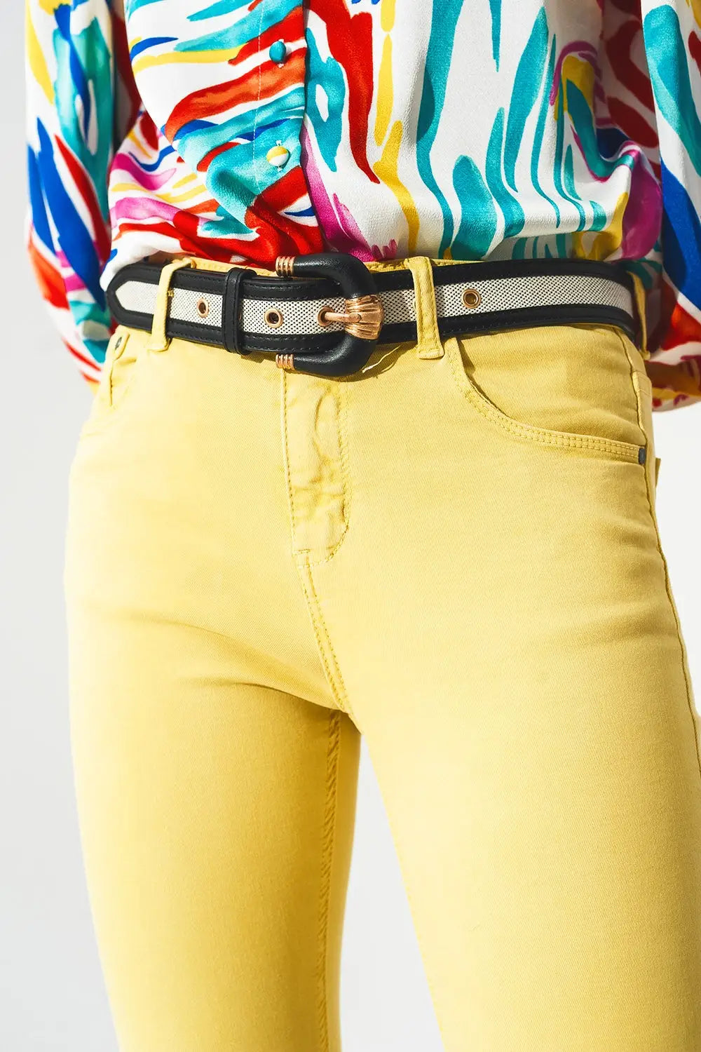 Yellow ankle jeans with soft wrinkles - Jeans