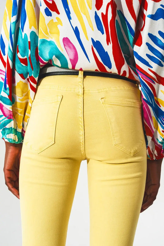 Yellow ankle jeans with soft wrinkles - Jeans