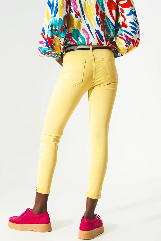 Yellow ankle jeans with soft wrinkles - Jeans