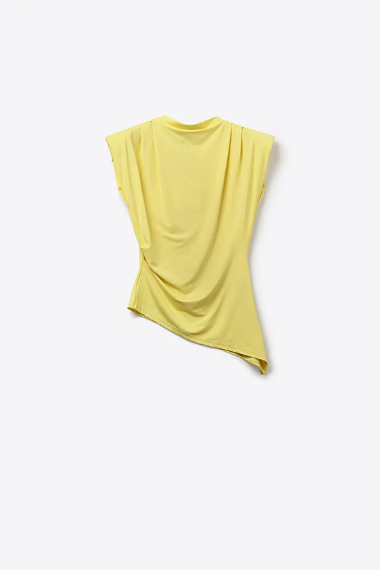 Q2 Yellow Asymmetric Draped Sleeveless Top