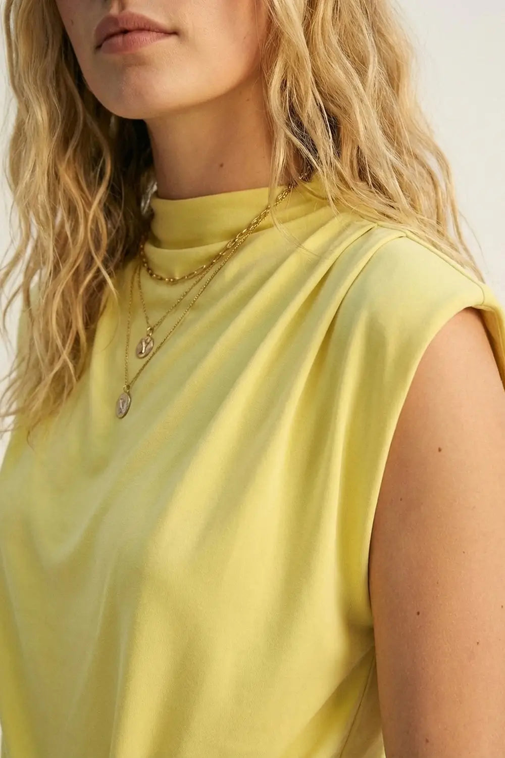 Yellow Asymmetric Draped Sleeveless Top - Tops