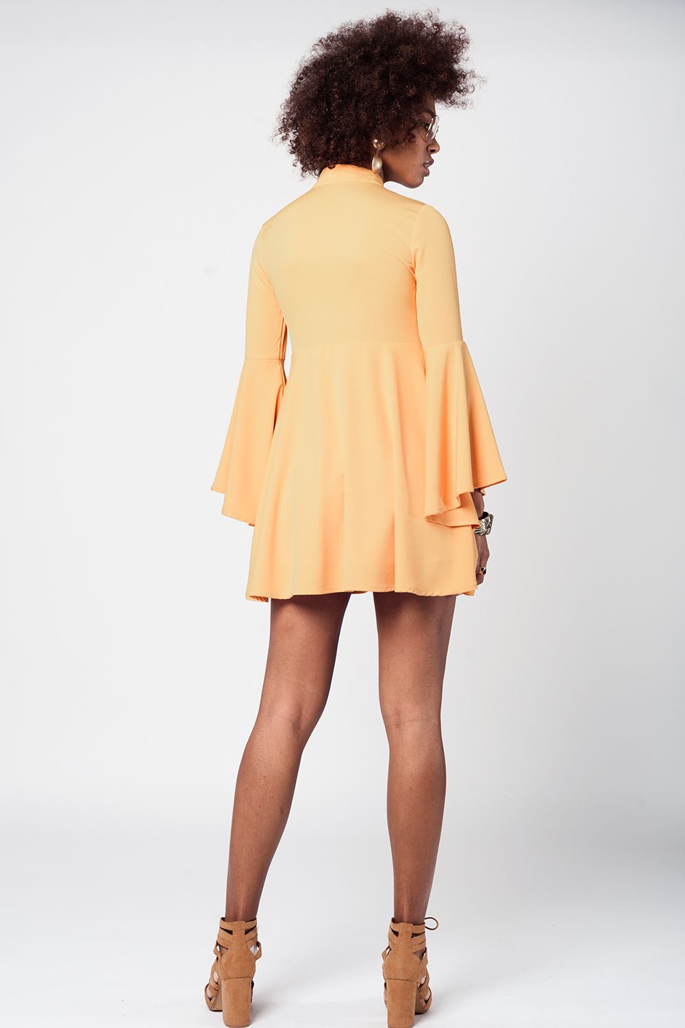 Yellow bell sleeve plunge dress