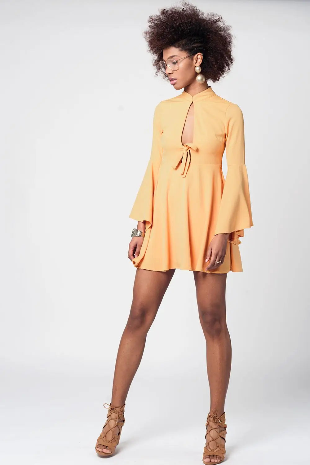Yellow bell sleeve plunge dress - Dresses