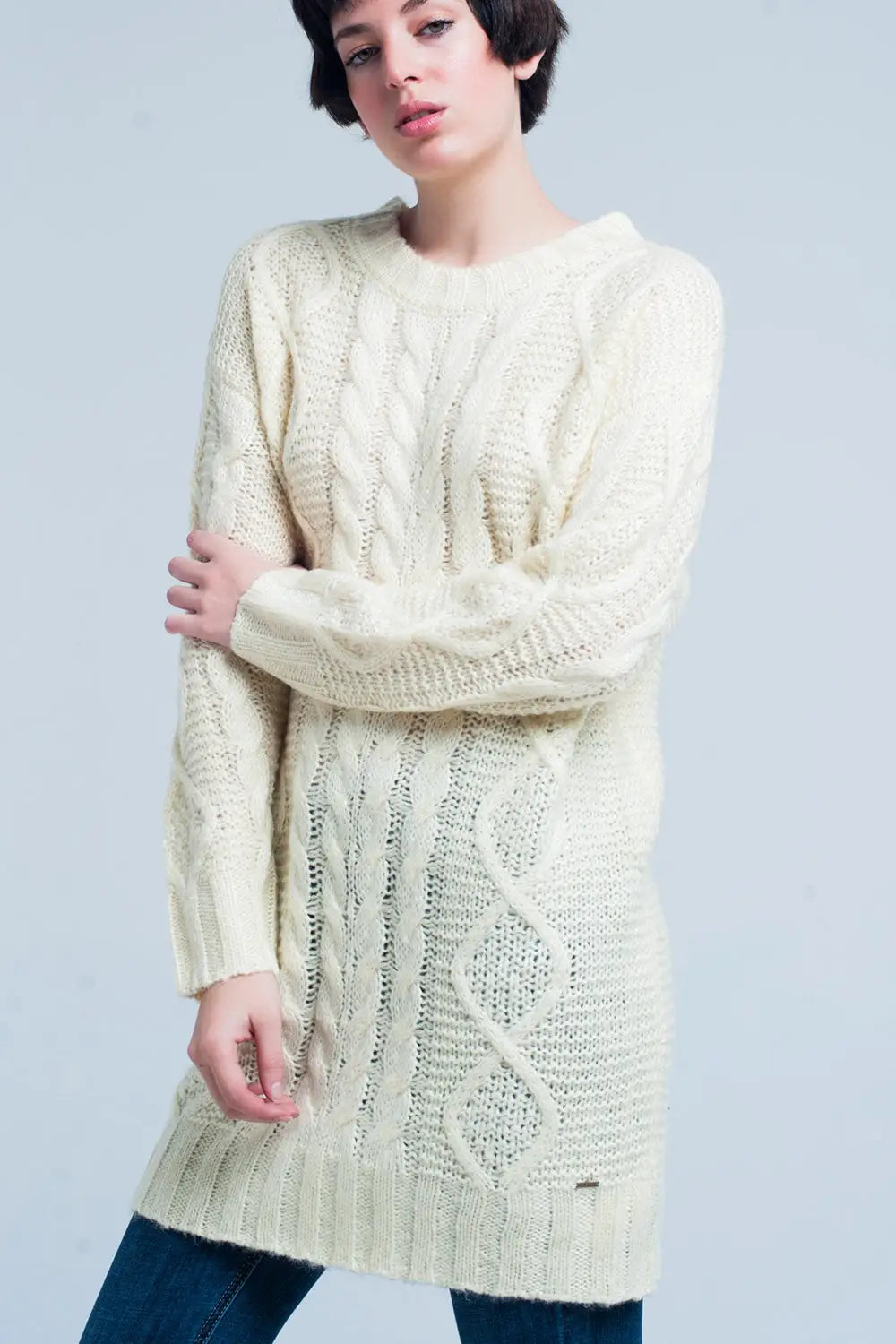Yellow Cable Knitted Mini Dress - Dresses