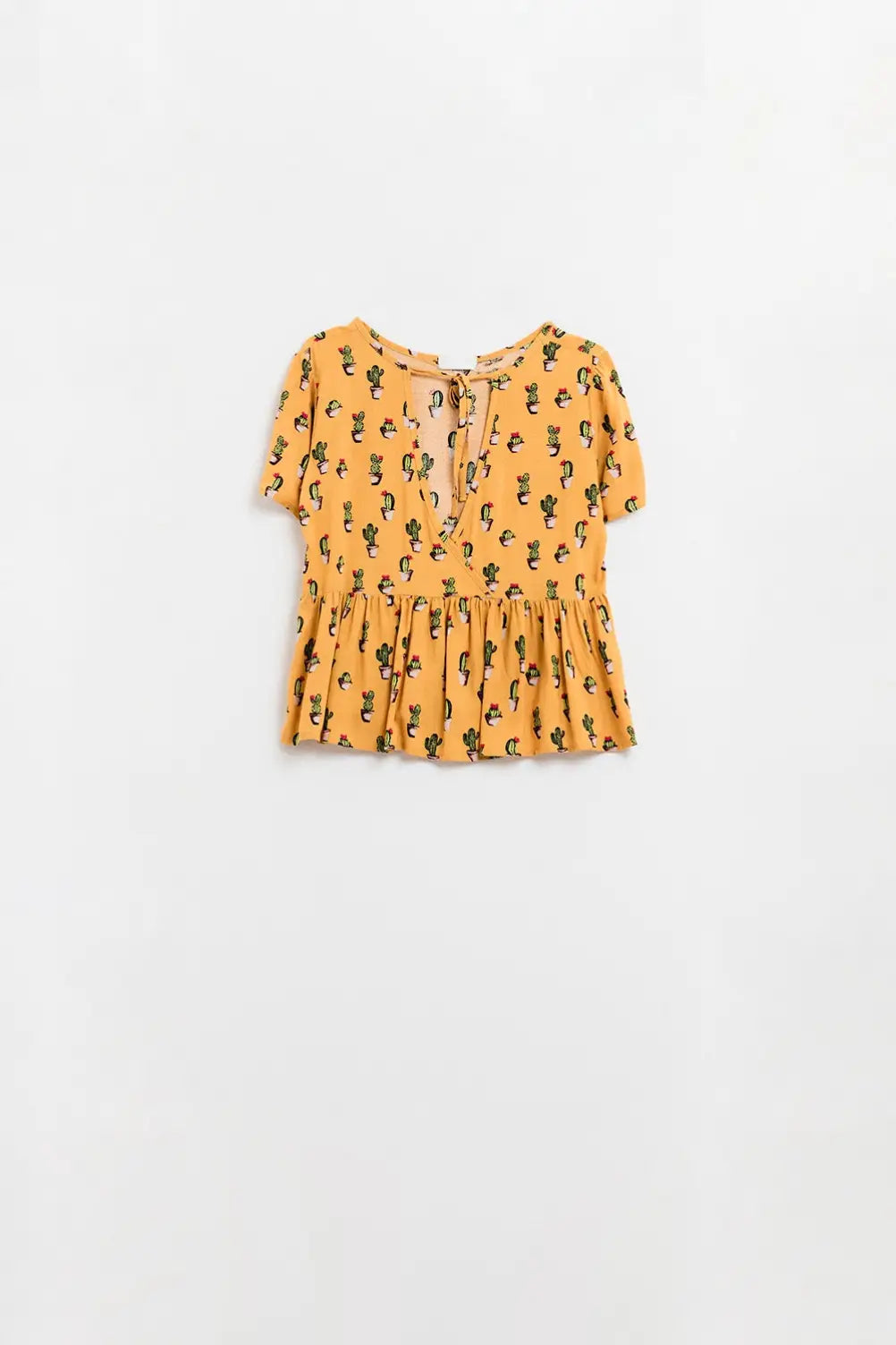 Q2 yellow crop top with cactus print