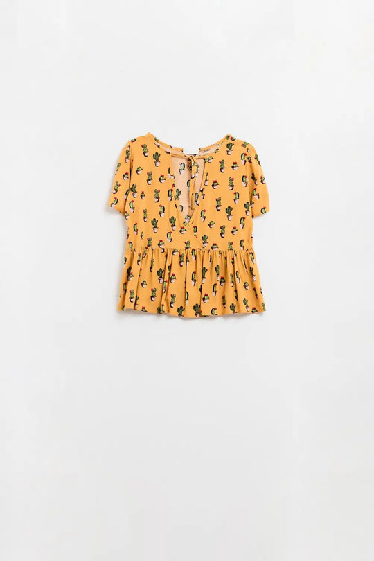 Q2 yellow crop top with cactus print