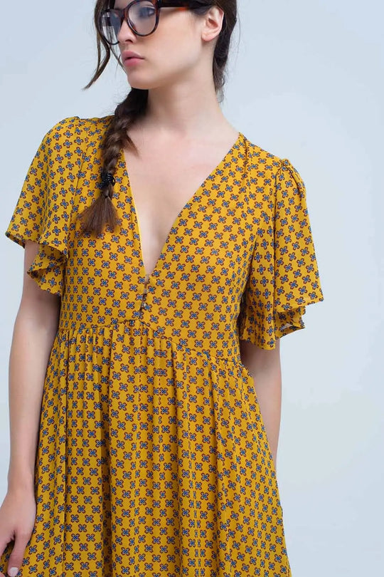 Yellow dress with flight and geometric pattern - Dresses