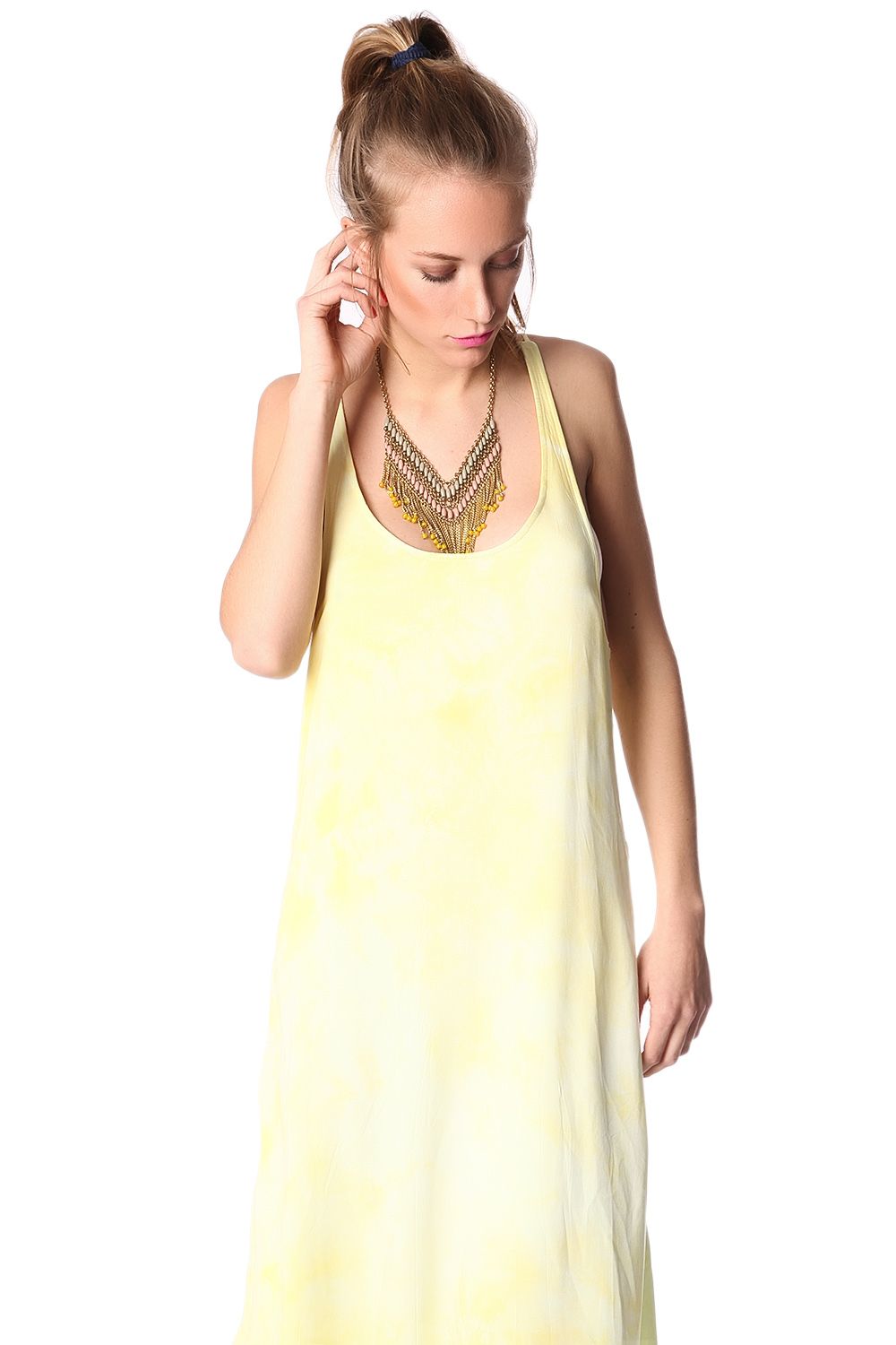 Yellow dress with low back and spaghetti strap