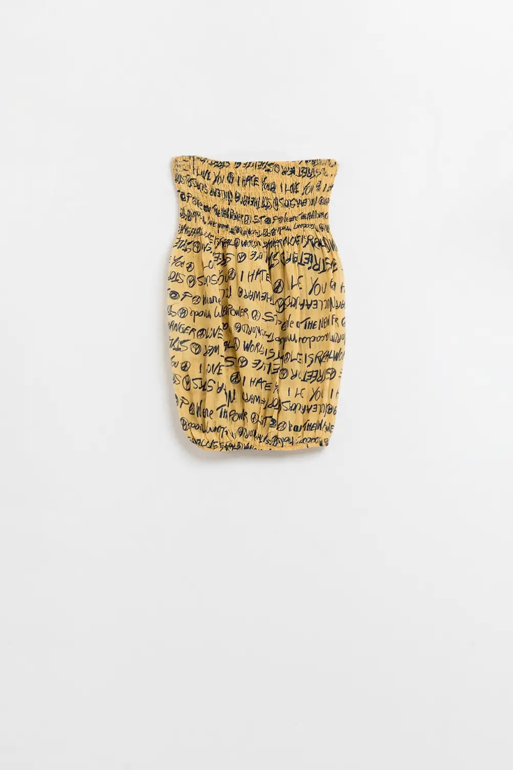 Q2 Yellow Elastic Strapless Top With Black Lettering