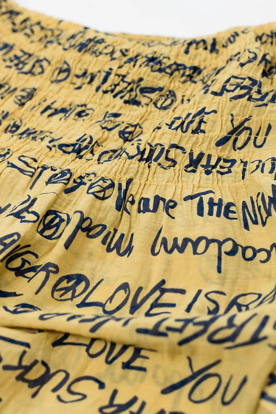 Yellow Elastic Strapless Top With Black Lettering - One Size / Yellow - Shirts