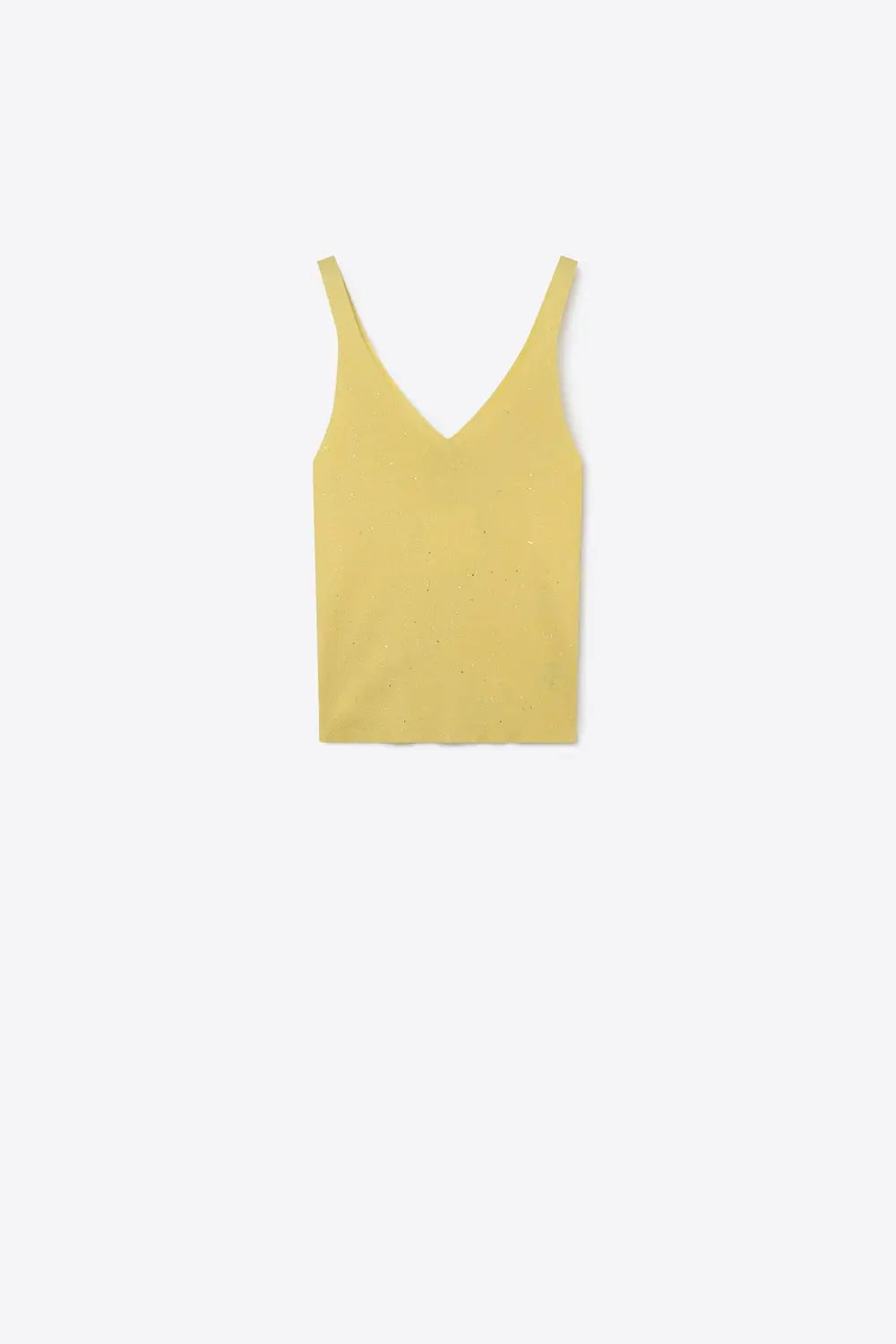 Q2 Yellow Fine Knit Glitter Detail V-Neck Sleeveless Top