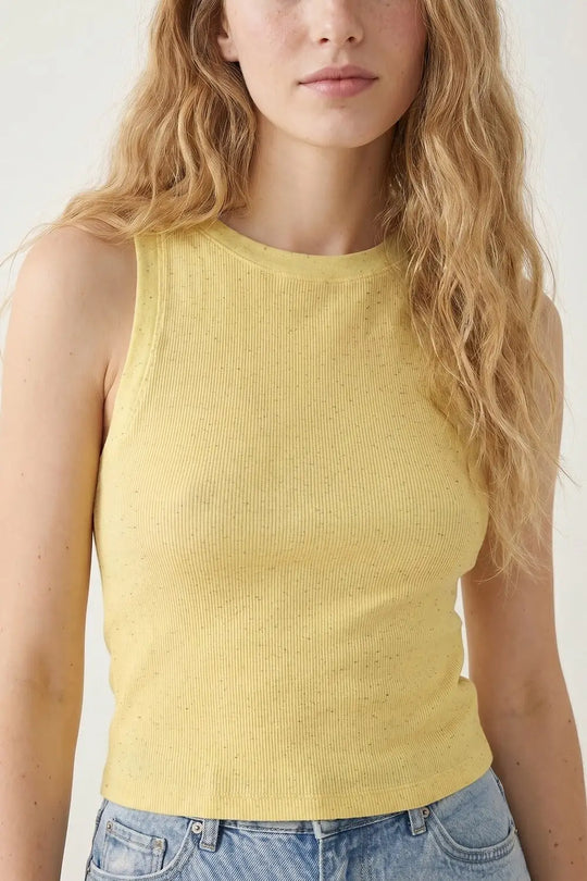 Yellow fine Knit Speckled Sleeveless Top - One Size / Yellow