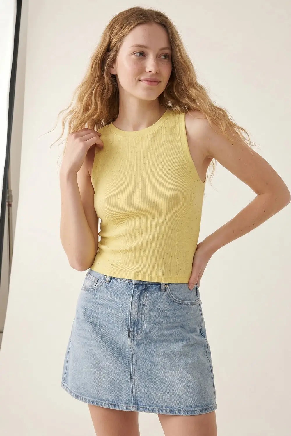 Yellow fine Knit Speckled Sleeveless Top - One Size / Yellow