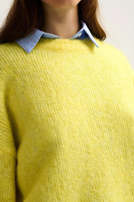 yellow Fluffy Knit Sweater with Wide Sleeves - One Size / Yellow - Sweaters