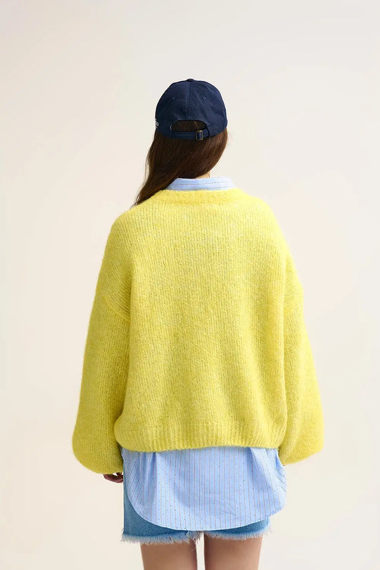 yellow Fluffy Knit Sweater with Wide Sleeves - One Size / Yellow - Sweaters